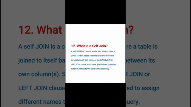 12.What is a Self-Join? | #sqlinterviewquestions  #sql #databases