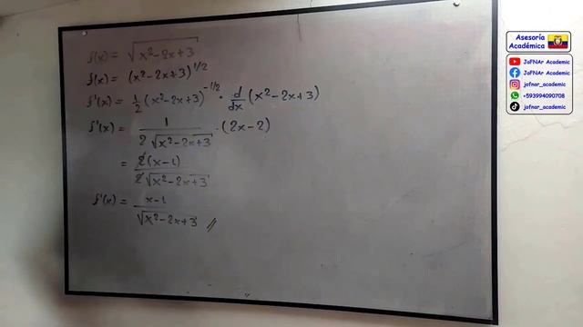 Derivadas: f(x)=√(x²-2x+3) y f(x)=∜(4x⁵-x³-2), Regla de la cadena en funciones radicales - Tutoría смотреть онлайн