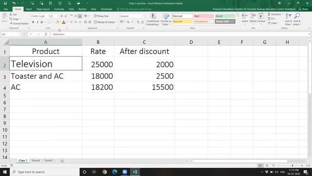 Class 7 Excel (Formatting)