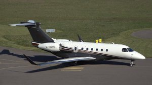 Luxurious Jet Embraer Praetor 600 Flexjet G-FHFX landing | Details view on static