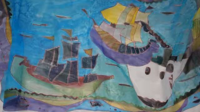 шелковый шарф ''кораблик''- авторская роспись смотреть онлайн