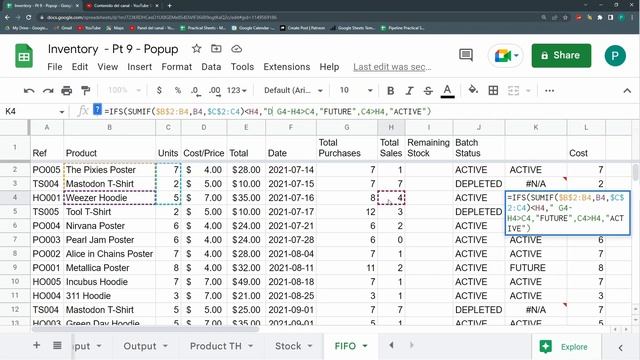Inventory System in Google SHEETS - Part 9 - First-in first-out FIFO Costing System
