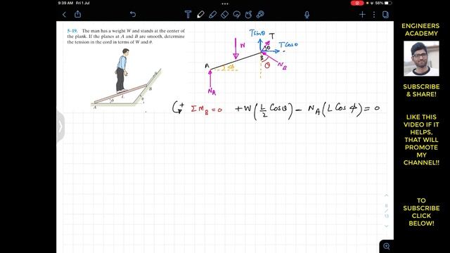 5-19 Equilibrium of a Rigid Body 2D Equilibrium Hibbeler Statics 14th Edition Engineers Academy