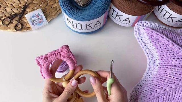 Подушка звезда спицами, Обзор пряжи NITKA, грызунок для малыша