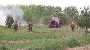 Тренировка: Лесной пожар. Грунтомёт орудует рабочим органом.
