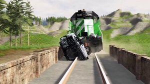 Сумасшедшие машины против натянутого каната и поезда. BeamNG.Drive.