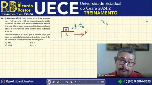 UECE 2009.1 2a fases | Dois blocos A e B, de massas mA = 1,5 kg e mB = 0,5 kg, respectivamente смотреть онлайн