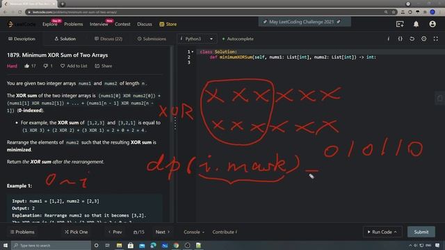 LeetCode 1879. Minimum XOR Sum of Two Arrays смотреть онлайн