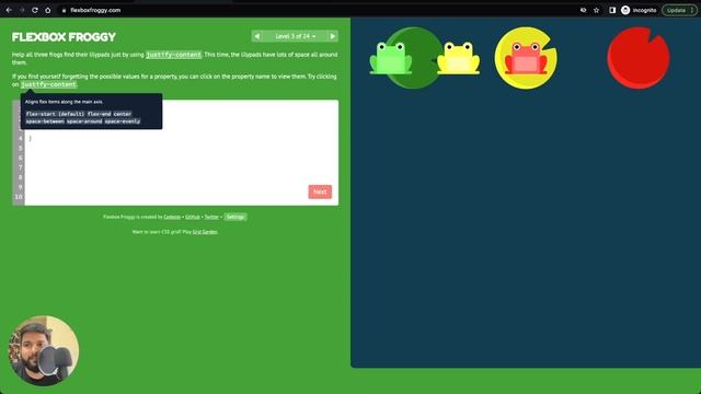 Flexbox Froggy | Learn CSS with Game ? | Level 3 | justify-content
