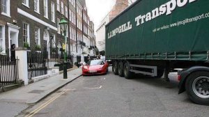 TRUCK DESTROYS A PARKED FERRARI 458 IN LONDON