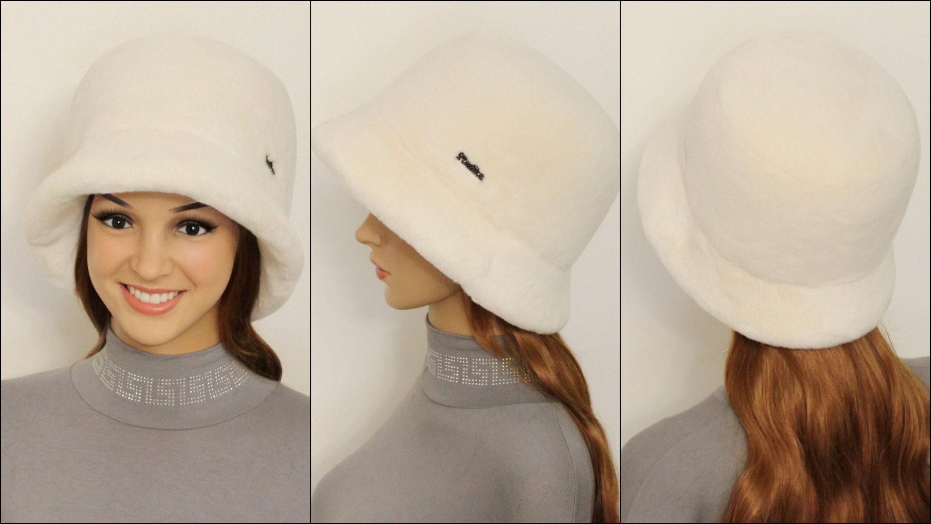 Женская шляпка "Панама" из искусственного меха (из экомеха" белого цвета