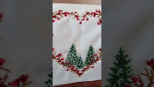 Christmas embroidery,????☃️❄️ Christmas trees in the snow. My process is coming to the finish line.