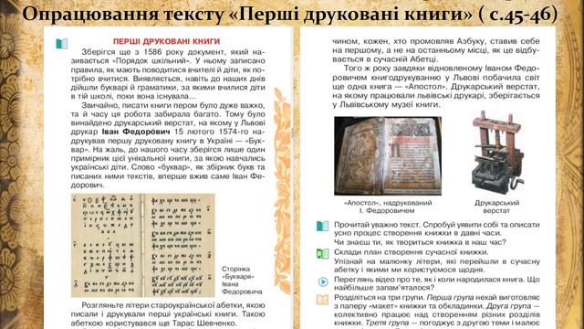 3 клас. Літературне читання. Перші друковані книги.
