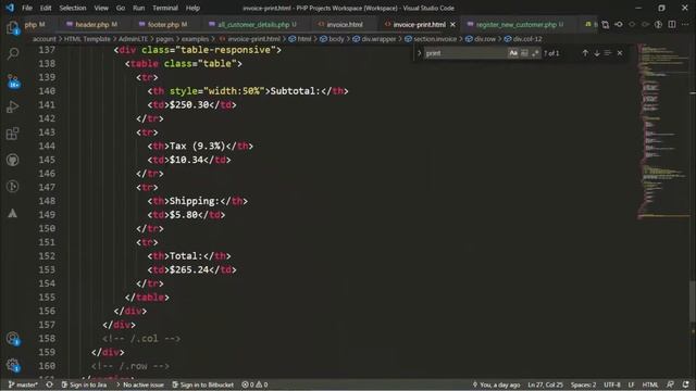 How to print html page selected area research in Codeigniter Account Project