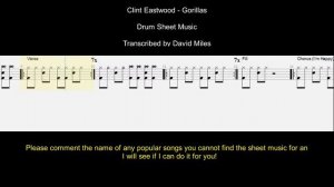 Gorillaz - Clint Eastwood Drum Sheet Music Playthrough