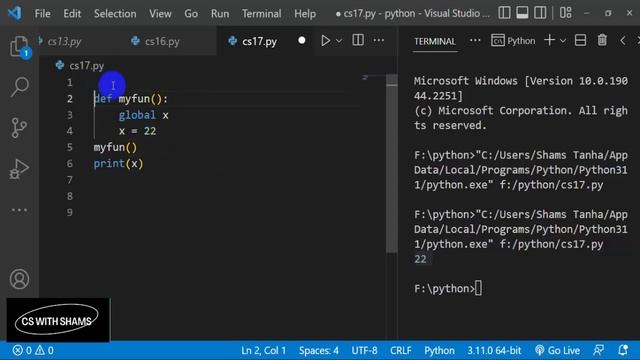 Global keyword in python | python tutorial for beginners #16