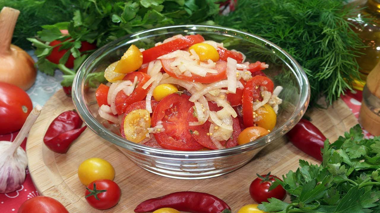 Маринованные помидоры быстрого приготовления. Очень вкусная закуска из помидоров и лука