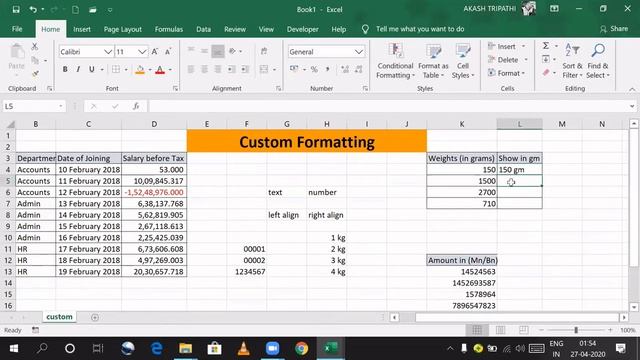 ?Custom formatting in Excel  formatting part-2  Excel Tutorial in Hindi  Excel for Beginners?