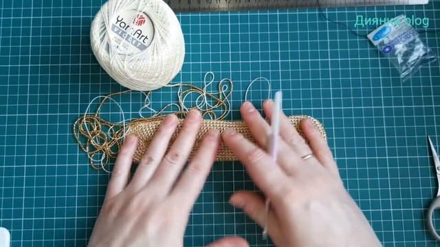 Вязаная косметичка/ Вязание с бисером и пайетками /Вяжем сумки отчёт 4