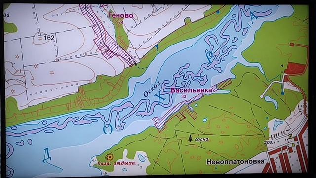 Карта Оскольского Водохранилища со старым руслом Оскола.