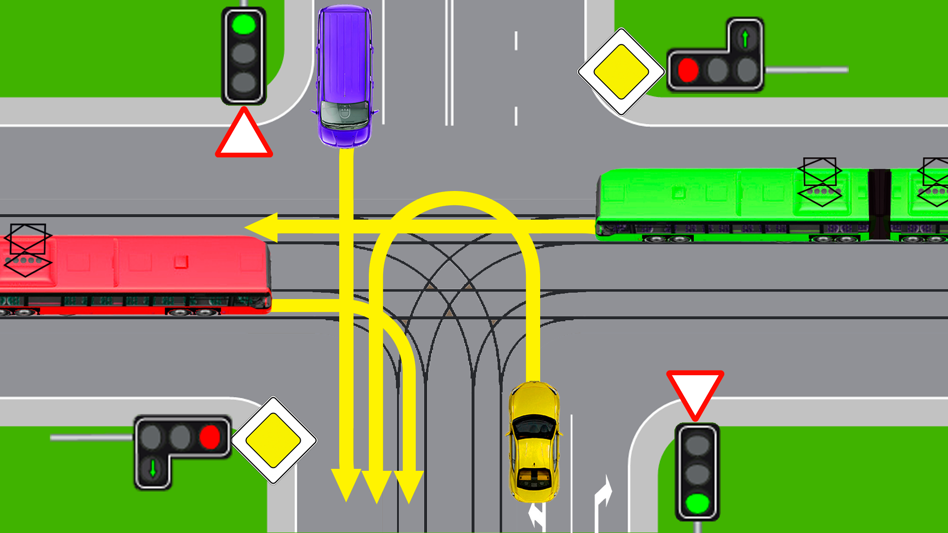 Зеленый автомобиль проедет перекресток. Трамвай на перекрестке. Ктотпроедит перекресток. Трамвай имеет преимущество. Кто проедет перекресток 1.