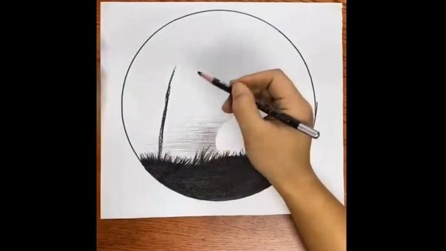 Красивый рисунок карандашом (Закат, пальмы) V4. (Drawing (Sunset, palm trees)V1) смотреть онлайн