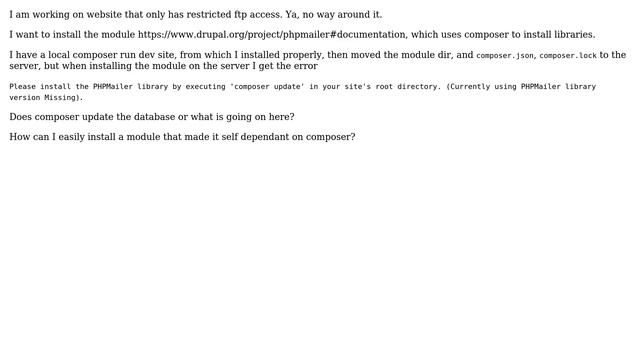 Drupal: Install module that requires composer on server with only FTP смотреть онлайн