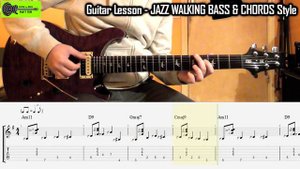 JAZZ GUITAR LESSON + TAB - Guitar WALKING BASS and CHORDS - How To Play Easy Jazz Rhythm Style TABS