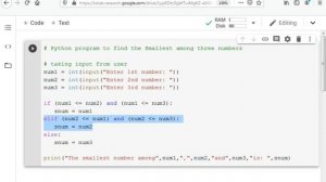 Find the smallest number among three numbers in python