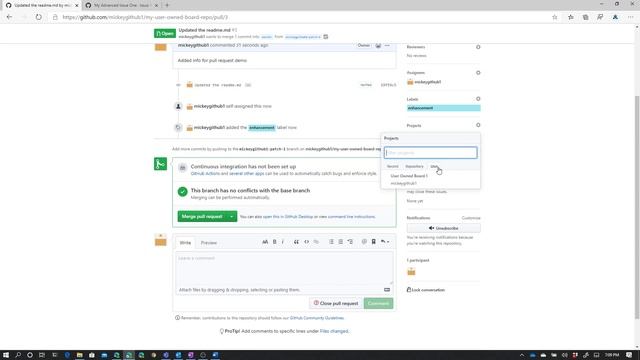 Adding Pull Requests to GitHub Project Boards