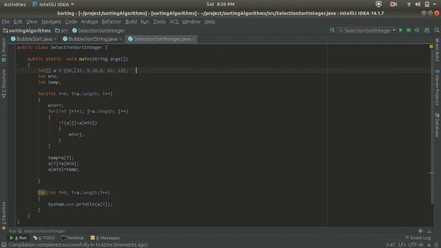 Selection Sort Algorithm With Java Program