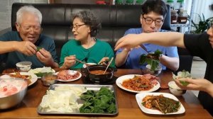 직접키운 호박잎쌈에 골뱅이 강된장 먹방 (매운 제육볶음, 수박 화채) 시골밥상 Country Food Mukbang / Korean Food Recipes