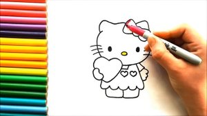 Hello Kitty - Как нарисовать Китти с сердцем