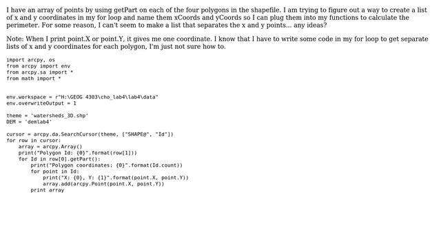 GIS: Creating separate list of x and y coordinates from array after using getPart? смотреть онлайн