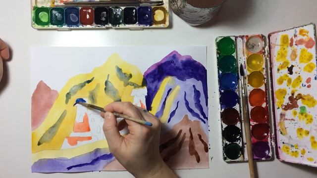#50. Рисуем пейзаж акварелью с детьми 6 - 8 лет смотреть онлайн