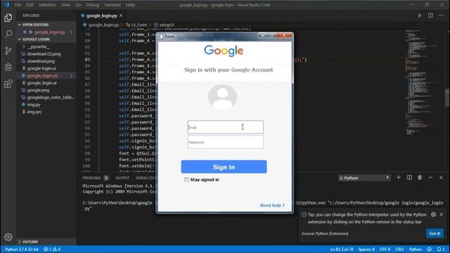 Login Form Created With Pyqt5