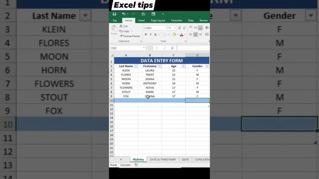 Data entry form in excel  #excel  #exceltips #Coding #TaskAutomation #DataEntry #dataentryform