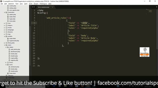 CodeIgniter Mini Project Tutorial ? Form Validation in Config File ? Multiple form validations