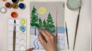 Как нарисовать зиму поэтапно. Рисуем зиму гуашью легко. Урок рисования для самых маленьких.