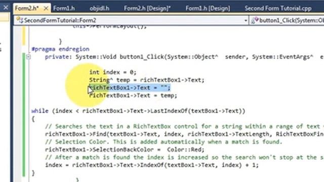 Visual C++ Tutorial 42 -Windows Forms Application:Search And Highlight Text In Text