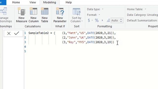 How to create a Table in Power Bi Desktop using DAX Expression
