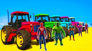 Homem-Aranha Parkour com Limusines Tratores Motos Ônibus Carros na pista de obstáculos - Gta GTA 5