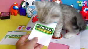 Маленькие герои снова в деле сквиши из акции Магнит распаковка с котом Начивки, Амонг ас из бумаги