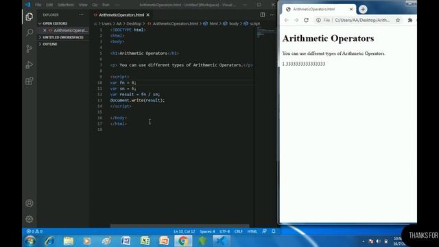Beginner JavaScript Tutorial - 12 - Math Operators by Non Stop Learning