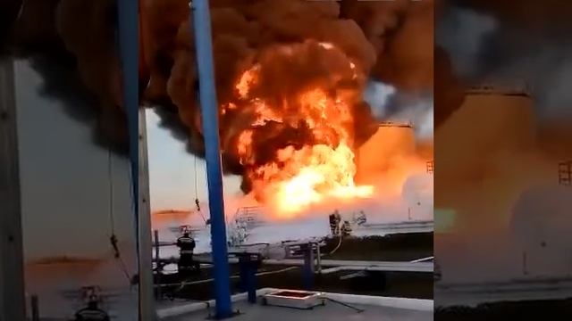 Архив. Пожар на аэродроме в Курской области, вызванный атакой беспилотников. смотреть онлайн