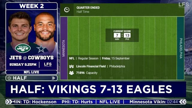 MINNESOTA VIKINGS 28-34 PHILADELPHIA EAGLES | NFL Live смотреть онлайн
