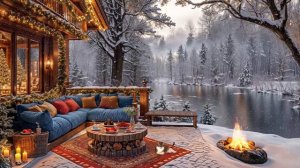 Lakeside Cafe Jazz Music & Falling Snow for Relax - Smooth Jazz In Cozy Coffee Shop Ambience #2