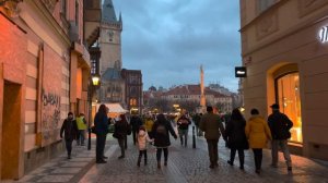 Evening walk in the center of Prague, Old Town Square, Celetná street, Christmas tree,  4K HDR ASMR