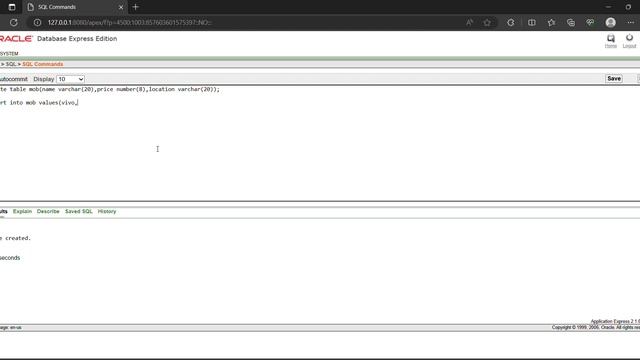 basic SQL commands create, insert, select queries in oracle