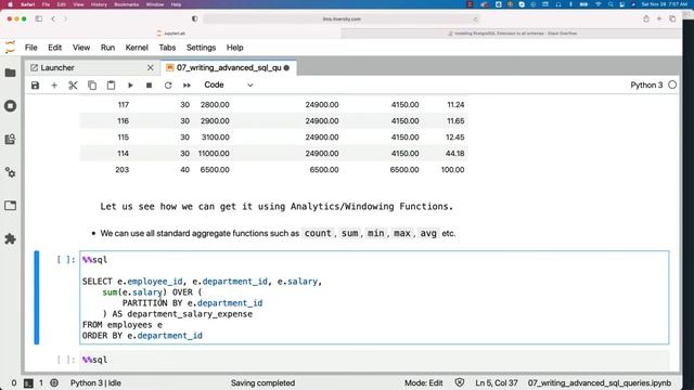 Database Essentials - Writing Advanced SQL Queries - Analytic Functions - Aggregations